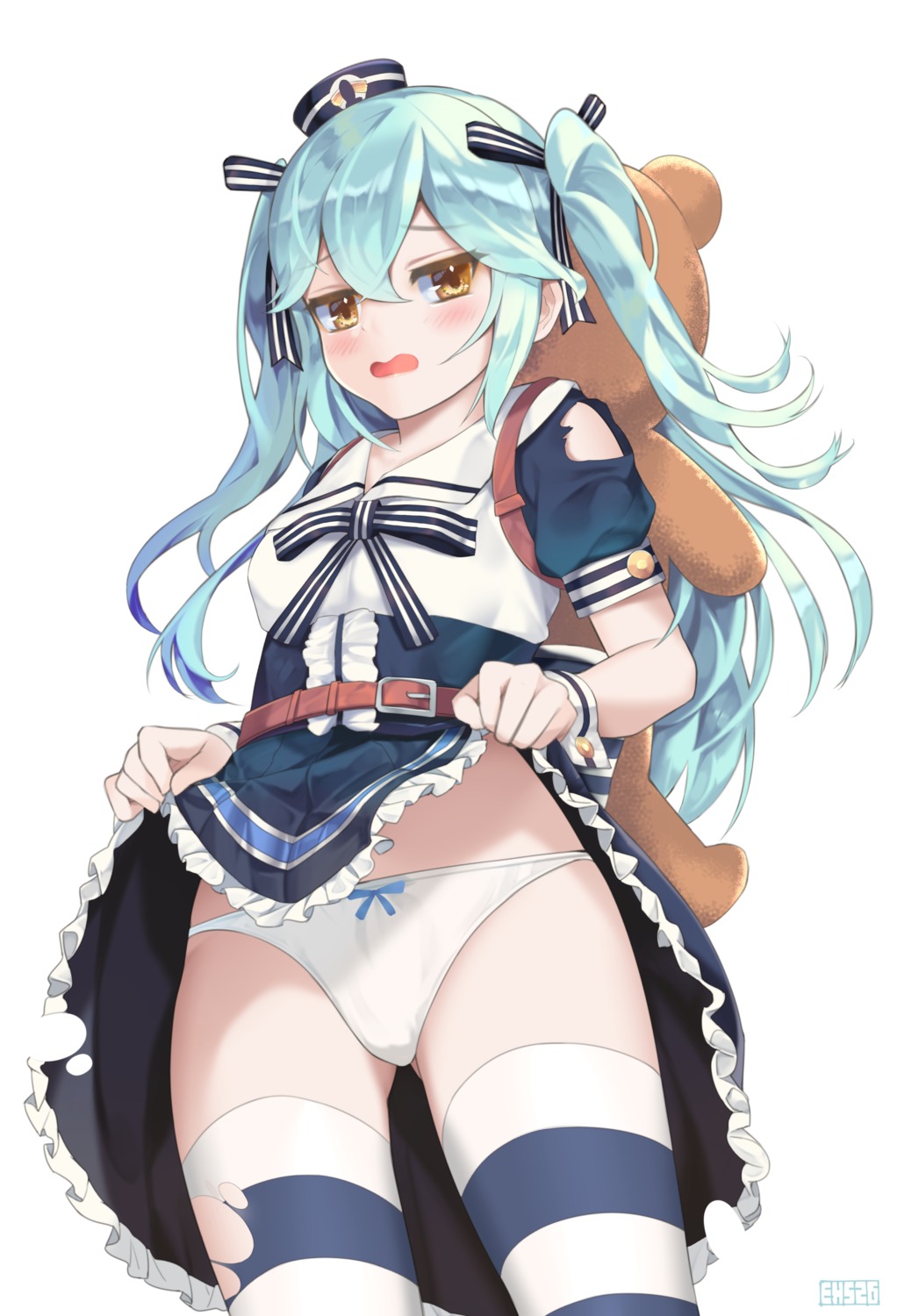 eh-526 last_origin lrl pantsu skirt_lift thighhighs torn_clothes