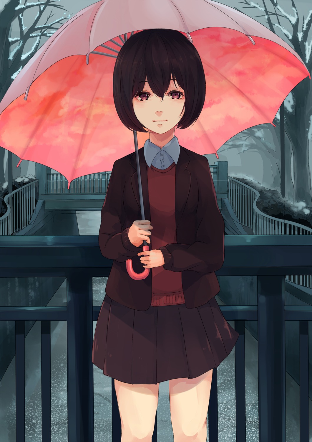 akira_(mr_akira) seifuku sweater umbrella