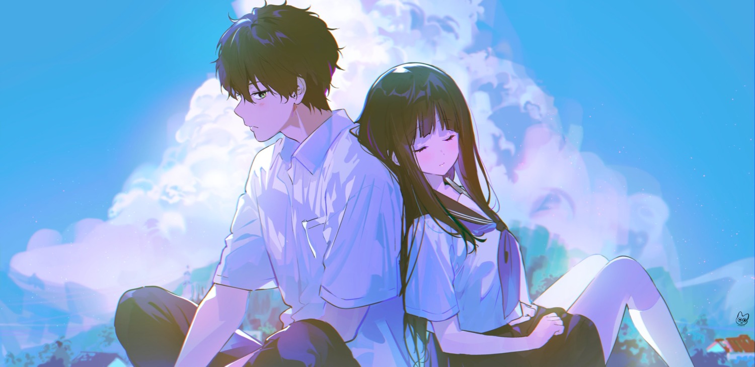 chitanda_eru hyouka mery_(yangmalgage) oreki_houtarou seifuku