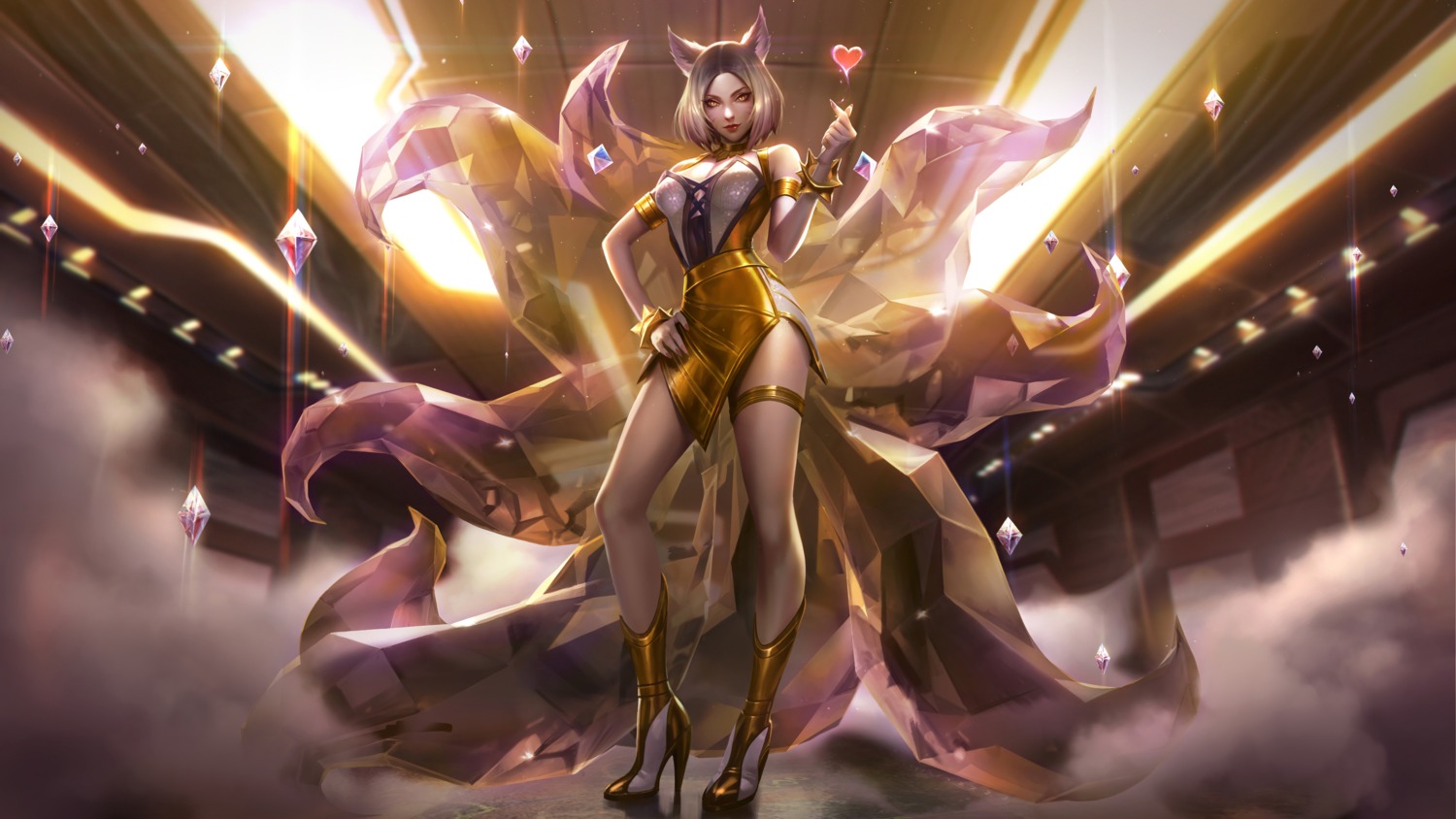 ahri animal_ears cleavage garter heels kitsune league_of_legends tagme tail thighhighs