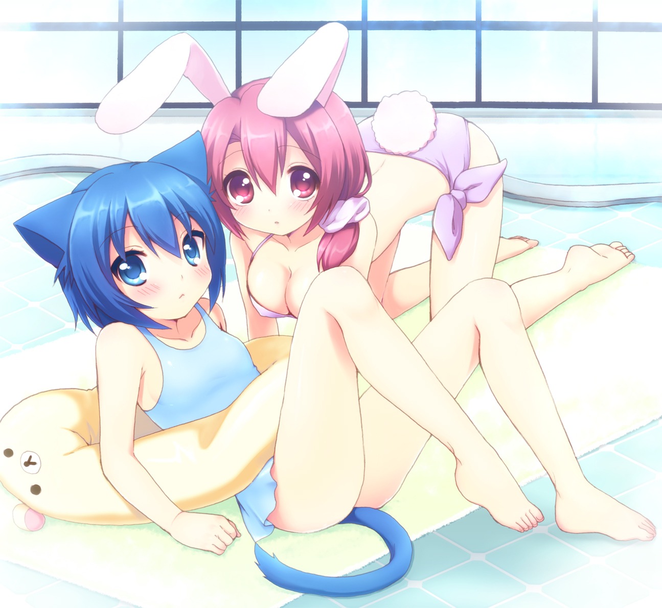 animal_ears bunny_ears cleavage nekomimi onka sakura_(mani) swimsuits tail usashiro_mani