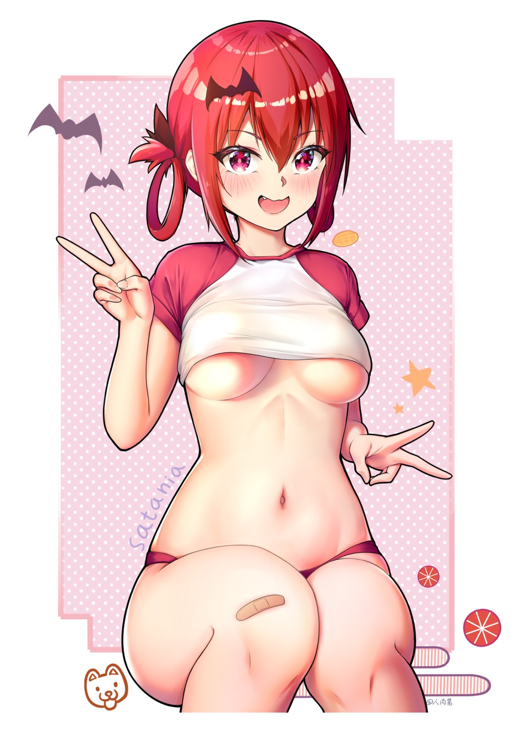 bandaid gabriel_dropout kurumizawa_satanichia_mcdowell no_bra pantsu renroujiang shirt_lift underboob