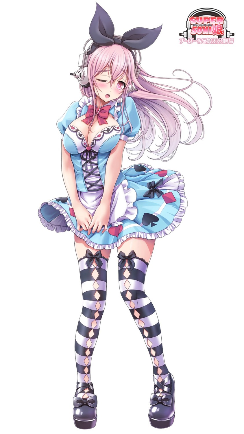 cleavage headphones mag_kan skirt_lift sonico super_sonico thighhighs v-mag
