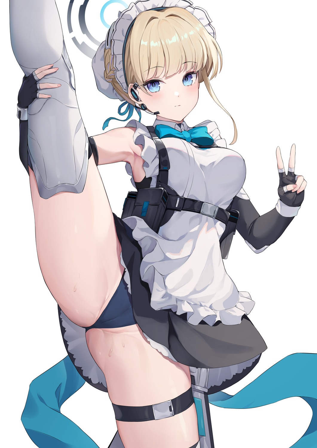 asuma_toki blue_archive cameltoe garter halo kizuna leotard maid skirt_lift thighhighs