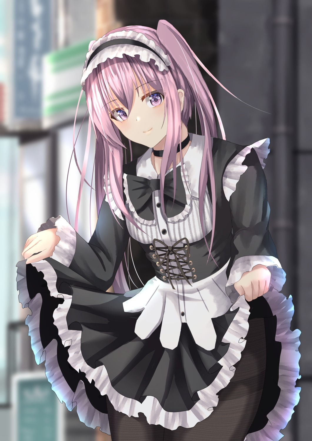 armr_95 gothic_lolita lolita_fashion maid pantyhose skirt_lift