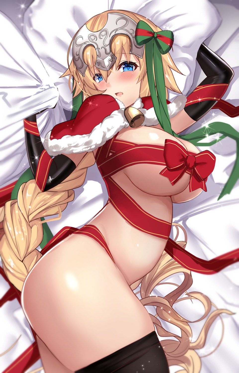 christmas fate/grand_order jeanne_d'arc naked_ribbon pantyhose untsue