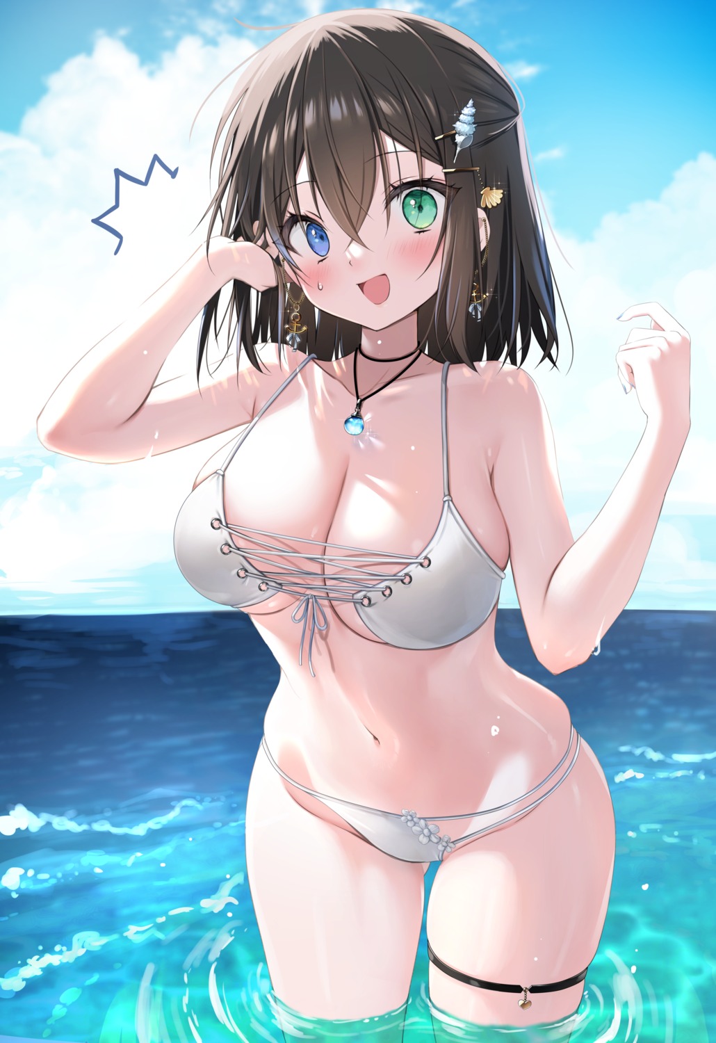 bikini garter heterochromia swimsuits wet yoruhoshi_owl