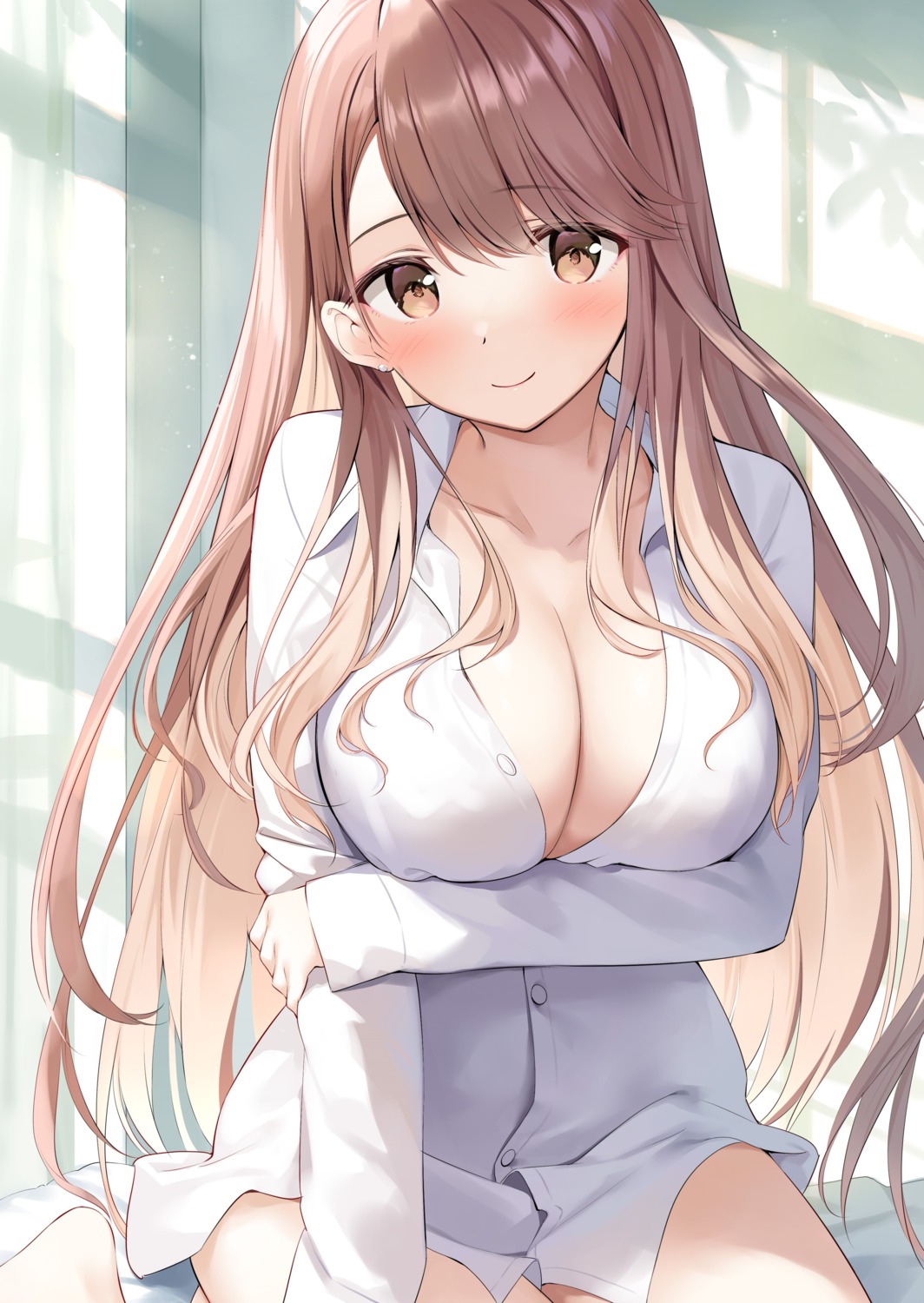 cleavage dress_shirt mamiya_yurika no_bra open_shirt oryou ponkotsu_kawaii_mamiya-san