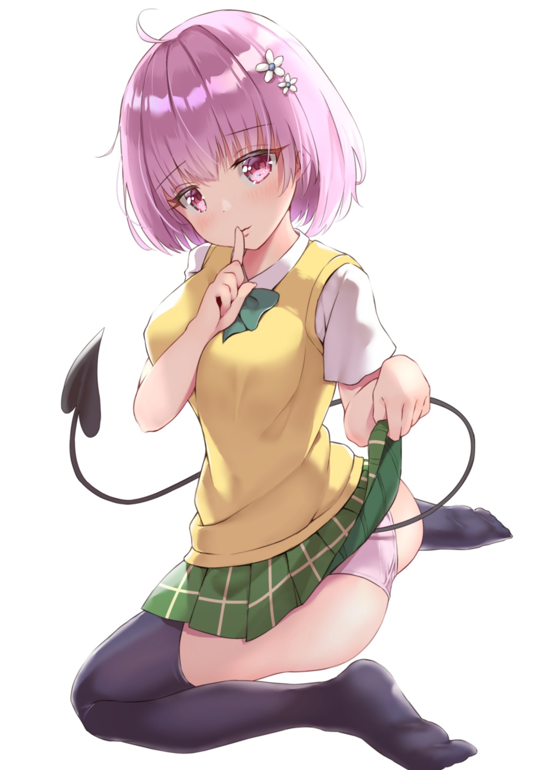 ass classic_(zildjian33) momo_velia_deviluke pantsu seifuku skirt_lift sweater tail thighhighs to_love_ru to_love_ru_darkness