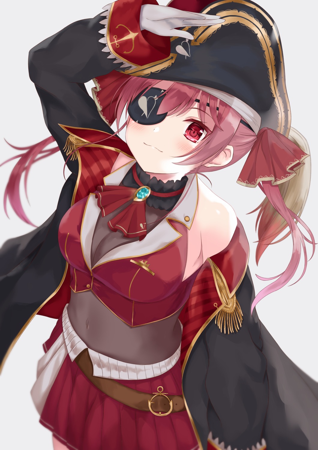 aoba_mitsu bodysuit cleavage eyepatch hololive houshou_marine pirate see_through