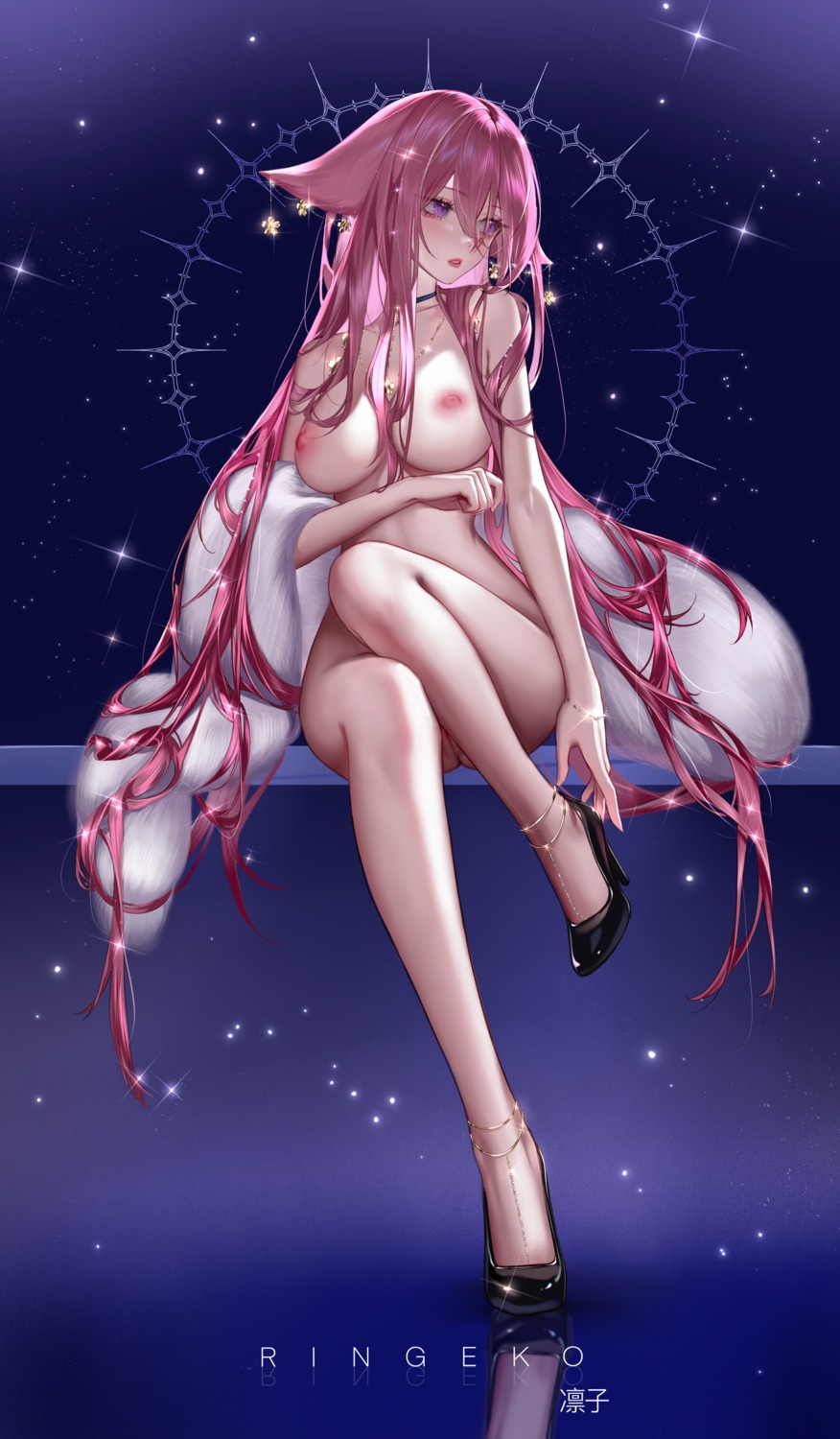 animal_ears genshin_impact heels kitsune naked nipples pussy ringeko-chan uncensored yae_miko