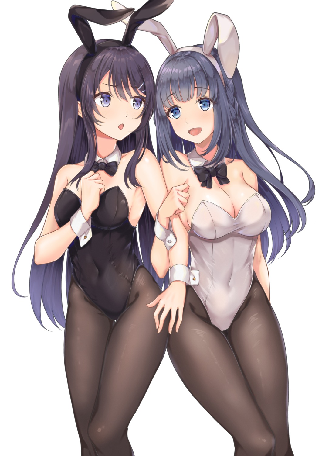 animal_ears bunny_ears bunny_girl cleavage makinohara_shouko no_bra pantyhose rgrey00 sakurajima_mai seishun_buta_yarou