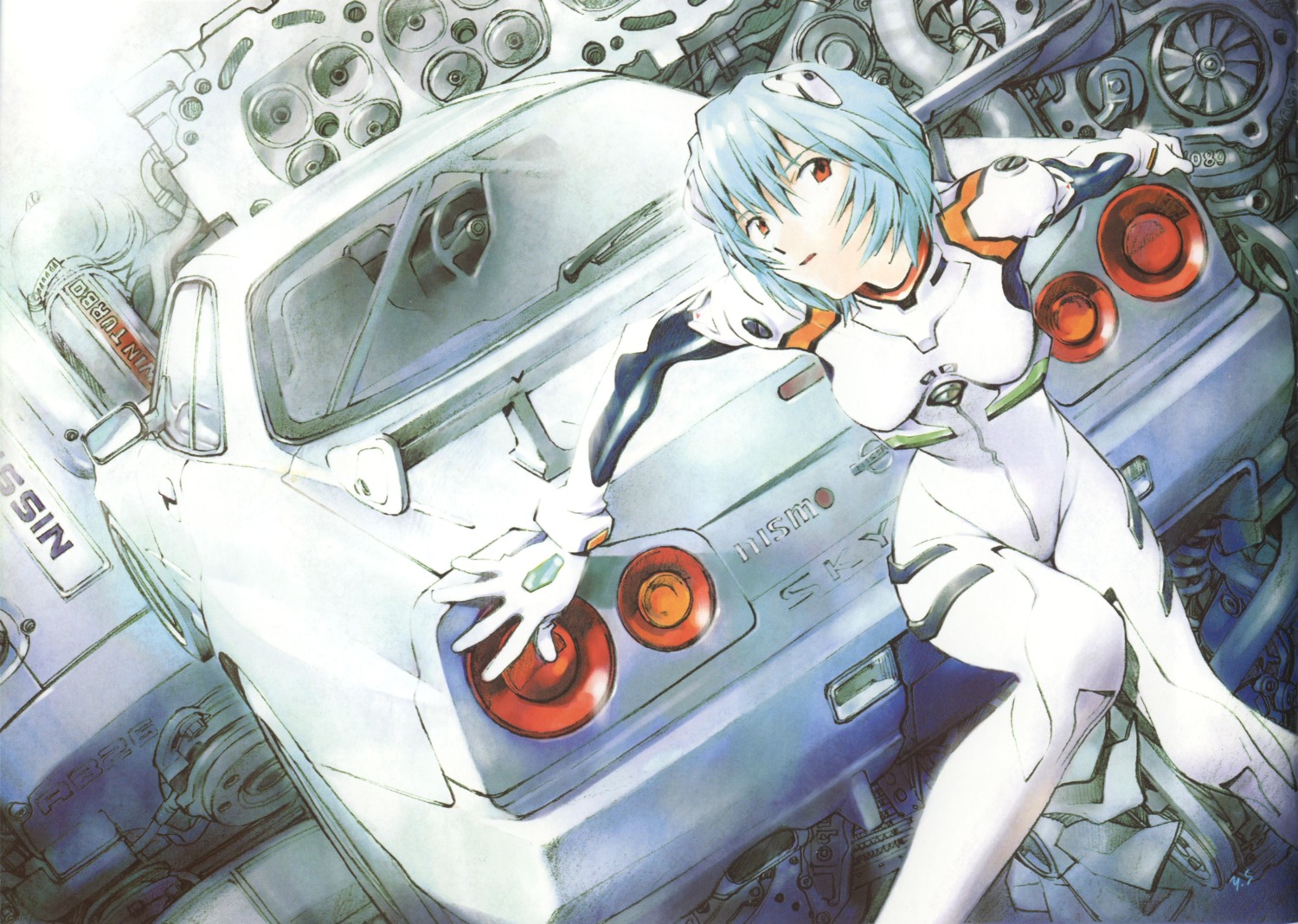 ayanami_rei bodysuit neon_genesis_evangelion sadamoto_yoshiyuki screening