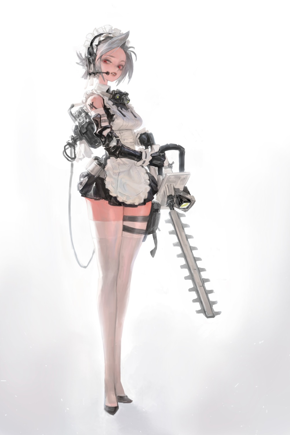 agoto chainsaw garter headphones maid thighhighs