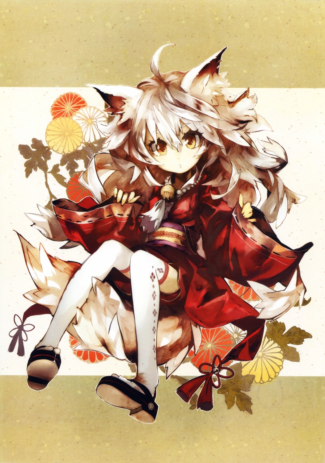 animal_ears banpai_akira japanese_clothes kitsune tail thighhighs