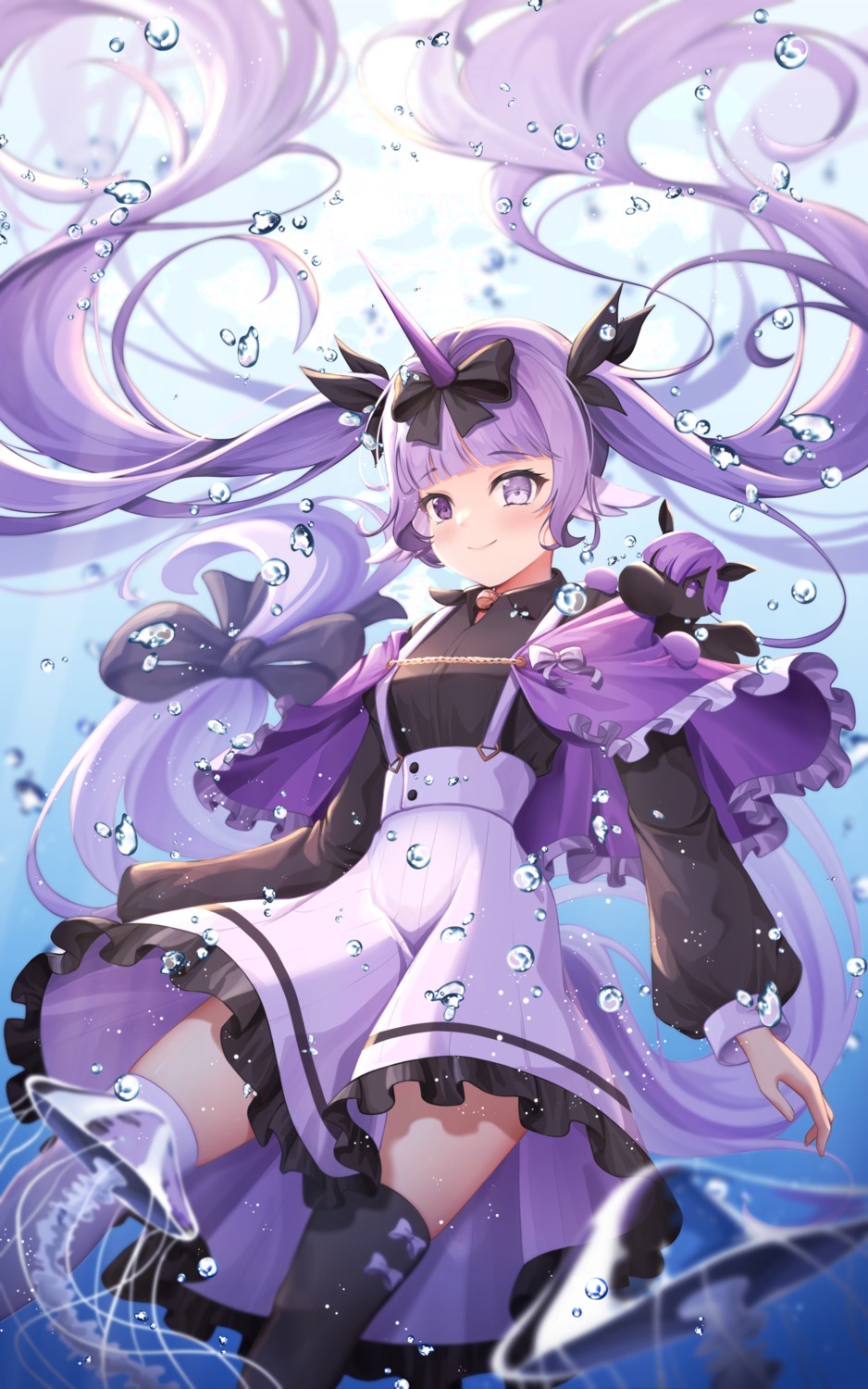 heterochromia horns lancheu maid skirt_lift thighhighs