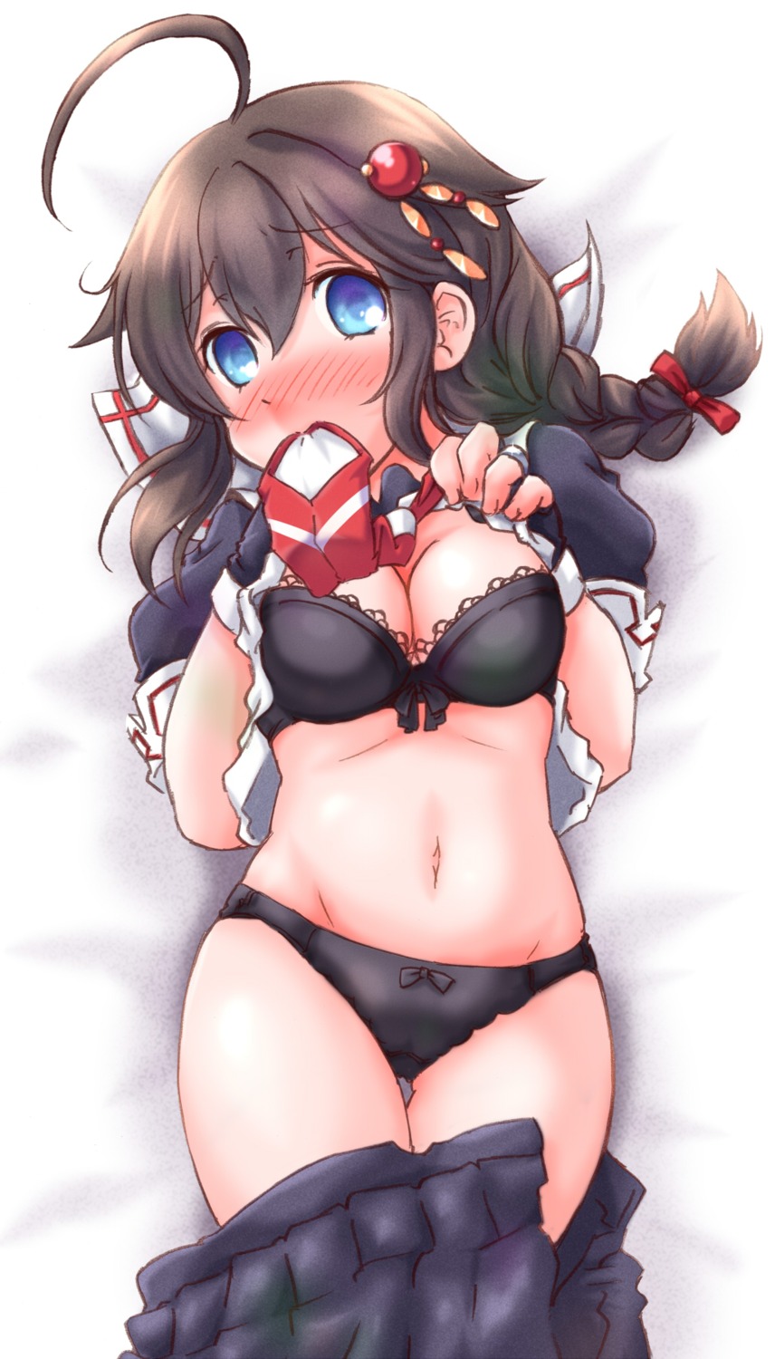 bra cameltoe cleavage kanon_(kurogane_knights) kantai_collection pantsu shigure_(kancolle) shirt_lift