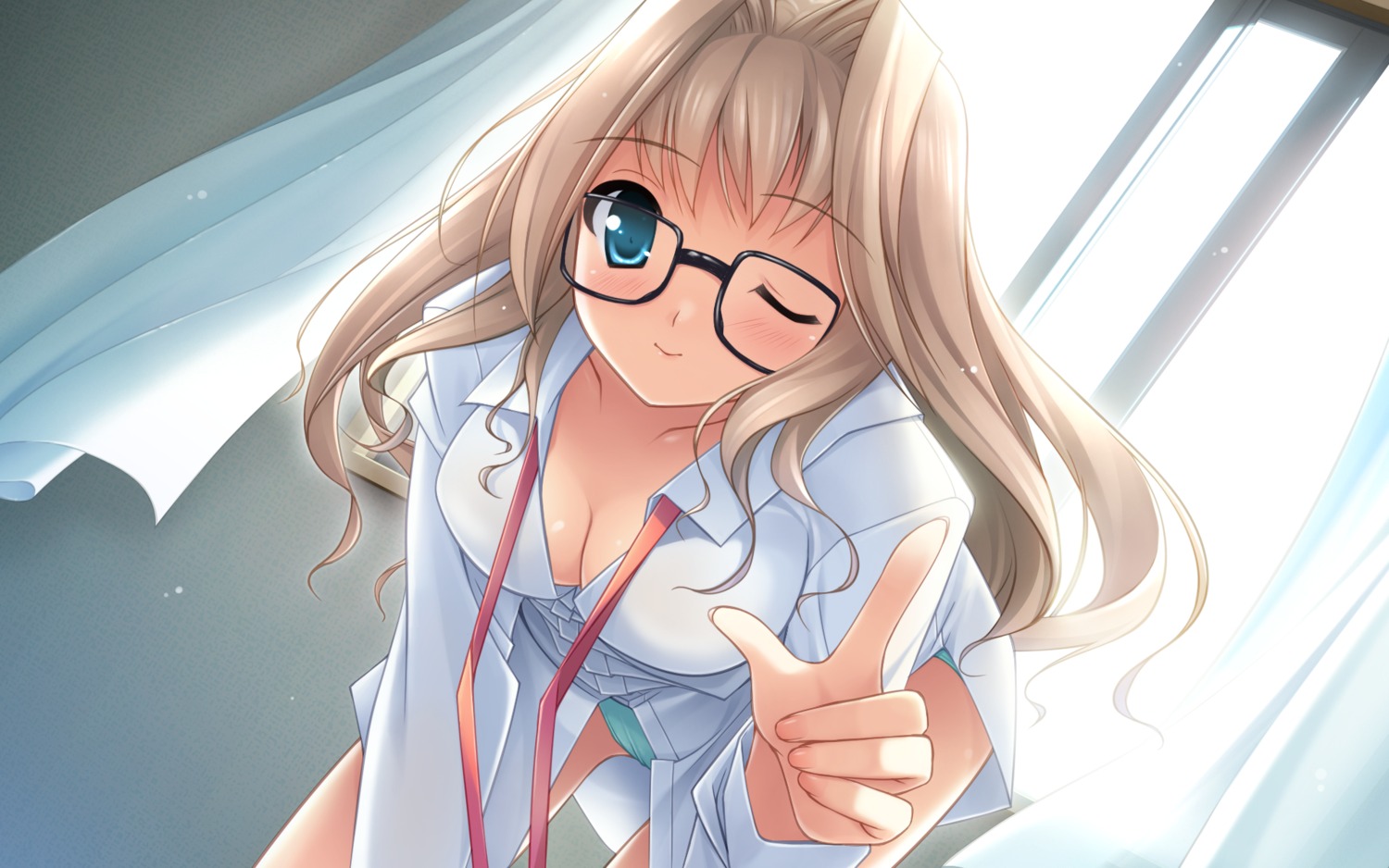 cleavage cuffs dress_shirt gennosuke hazuki_mao megane oniichan_daaisuki! pantsu wallpaper