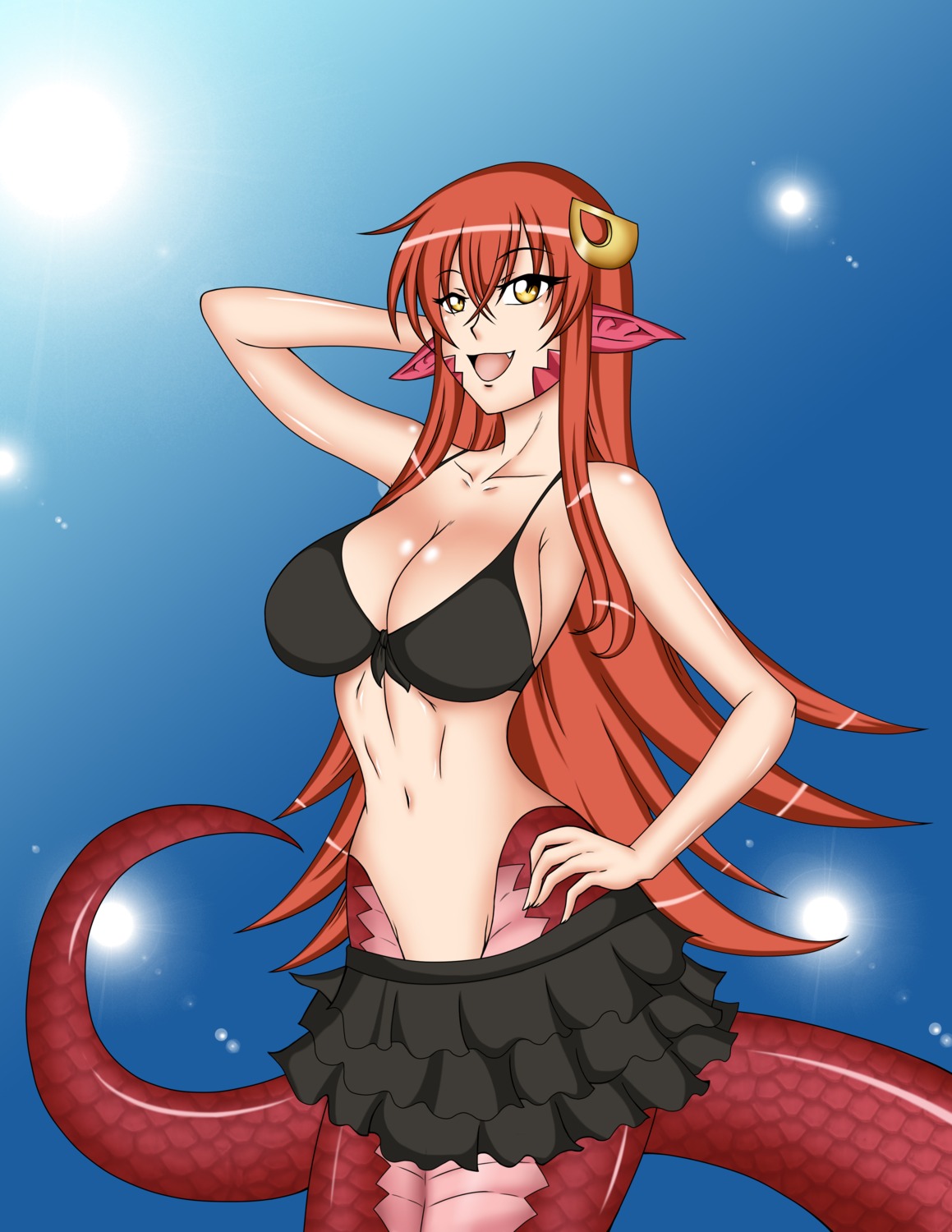 bikini lordkingu miia_(monster_musume) monster_girl monster_musume_no_iru_nichijou pointy_ears swimsuits tail