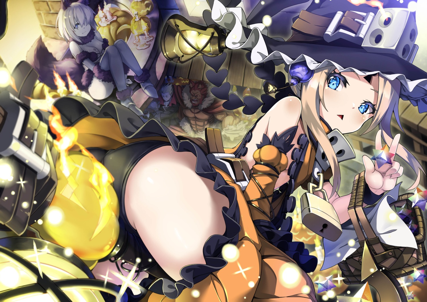 abigail_williams_(fate) animal_ears ass cosplay fate/grand_order halloween jie_laite loli mash_kyrielight no_bra pantsu skirt_lift tail thighhighs topless witch