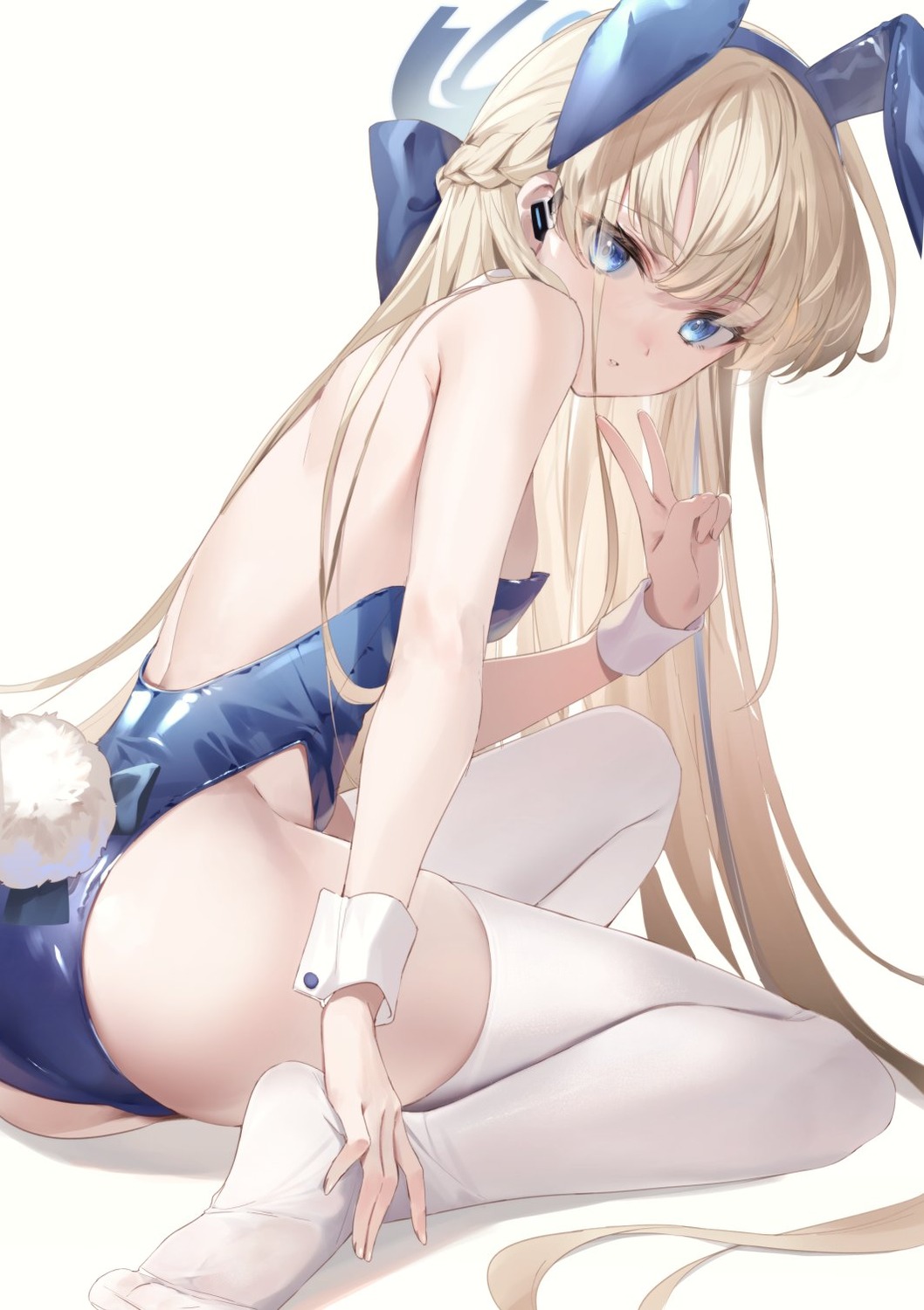 animal_ears ass asuma_toki blue_archive bunny_ears bunny_girl chiro_(norishiro_michiro) halo no_bra tail thighhighs