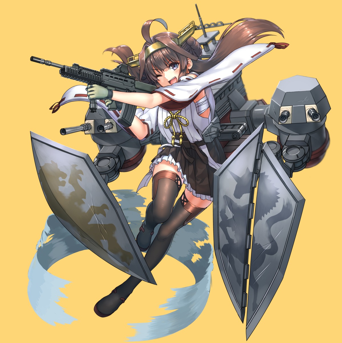 gun harumaki-0327 kantai_collection kongou_(kancolle) sarashi thighhighs