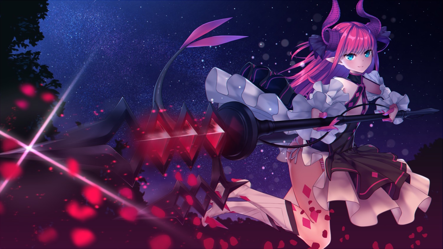 dress elizabeth_bathory fate/extra fate/extra_ccc fate/grand_order fate/stay_night heels horns no_bra omoti pantsu pointy_ears string_panties tail wallpaper weapon