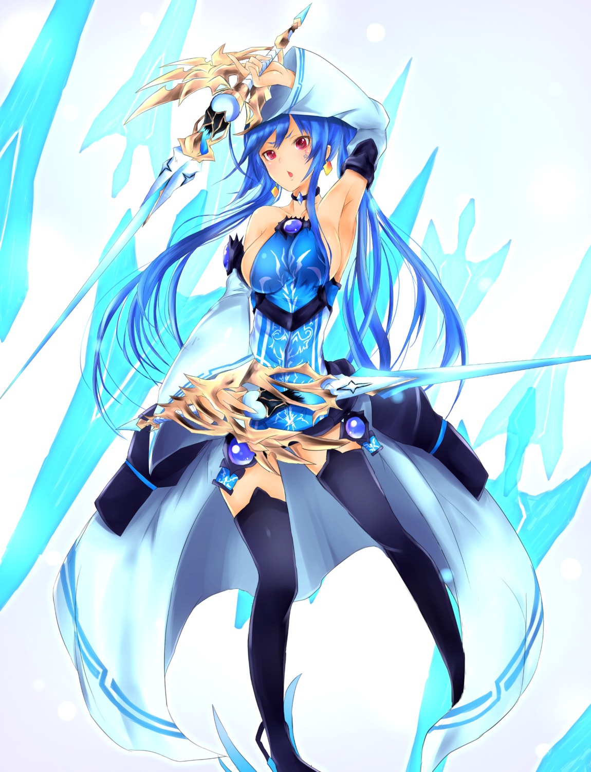 frost_(artist) no_bra phantasy_star_online_2 sword thighhighs