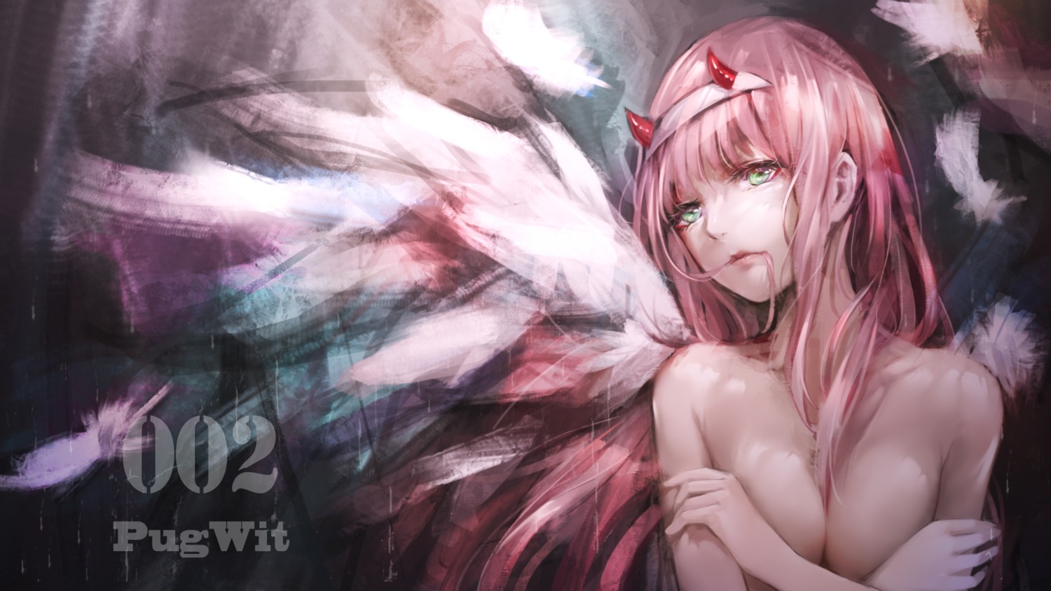 blood breast_hold darling_in_the_franxx horns pugwit topless wings zero_two_(darling_in_the_franxx)