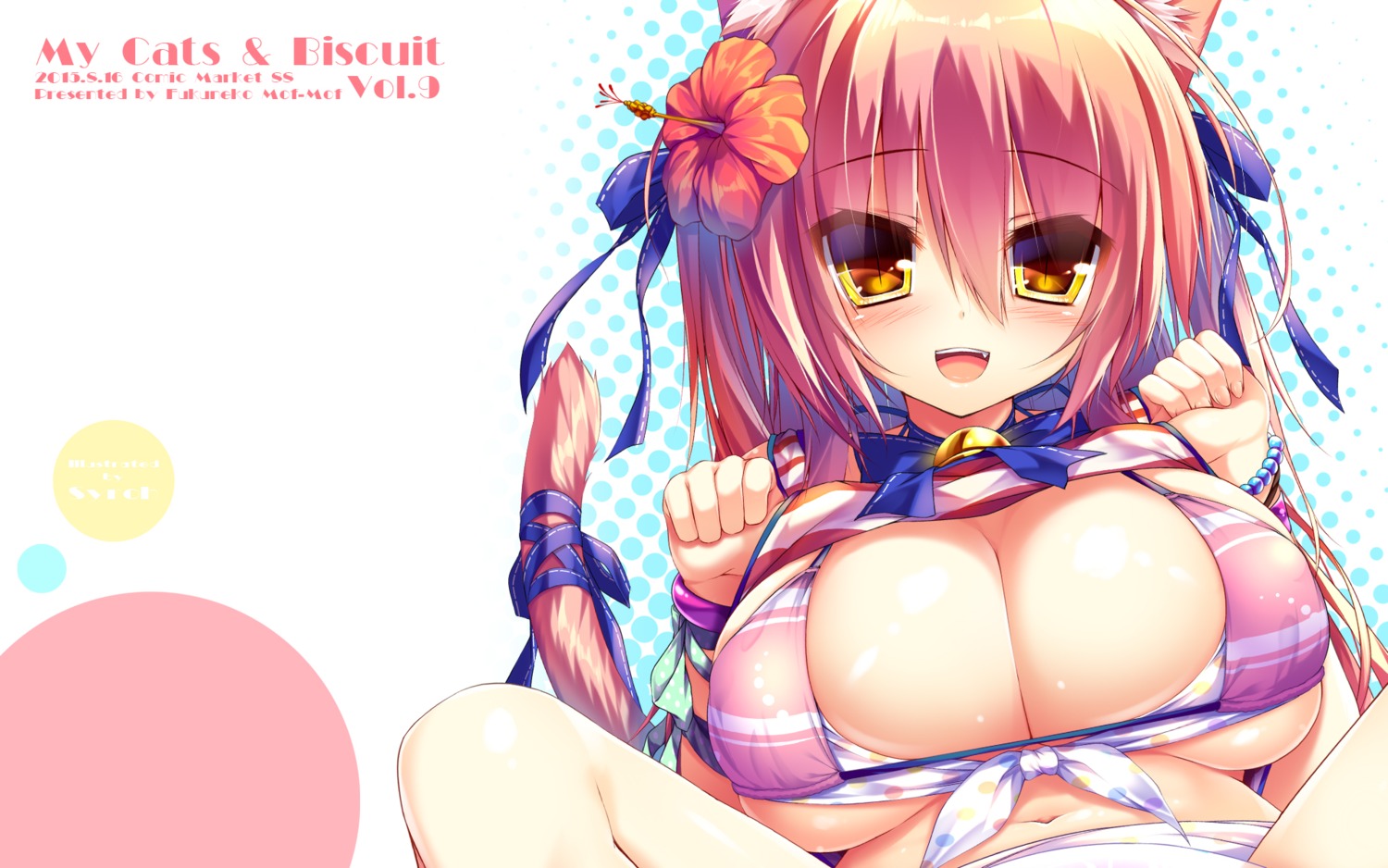 animal_ears bikini_top cleavage erect_nipples nekomimi swimsuits syroh tail underboob wallpaper