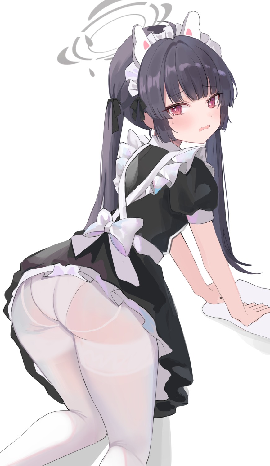 animal_ears ass blue_archive bunny_ears halo kasumizawa_miyu loli maid pantsu pantyhose ri_yonn skirt_lift