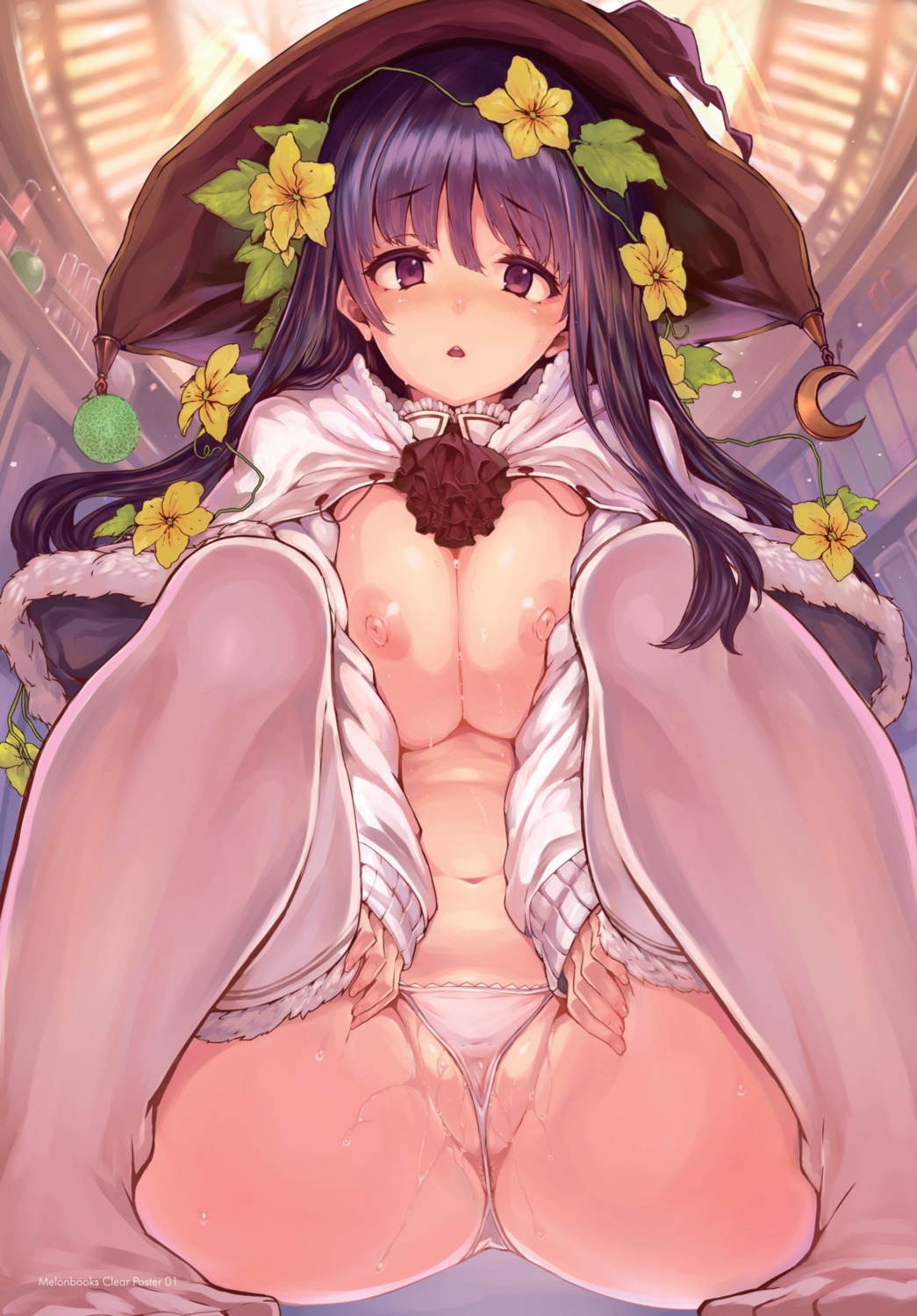 breasts cameltoe digital_version nipples no_bra open_shirt pantsu pussy_juice shiokonbu thighhighs thong witch