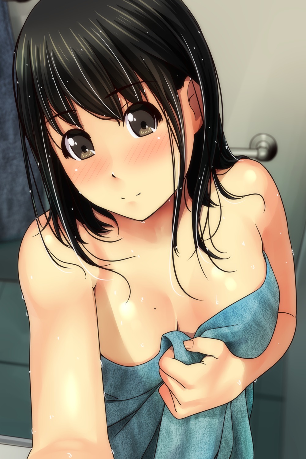 breast_hold matsunaga_kouyou towel wet