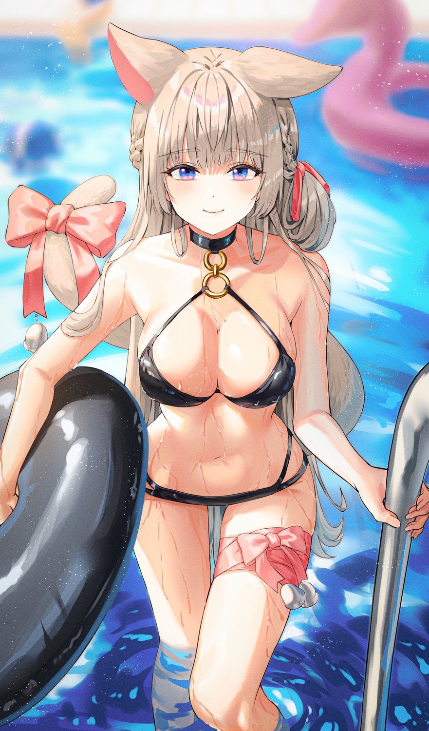 animal_ears bikini garter jisu_lee nekomimi swimsuits tail wet