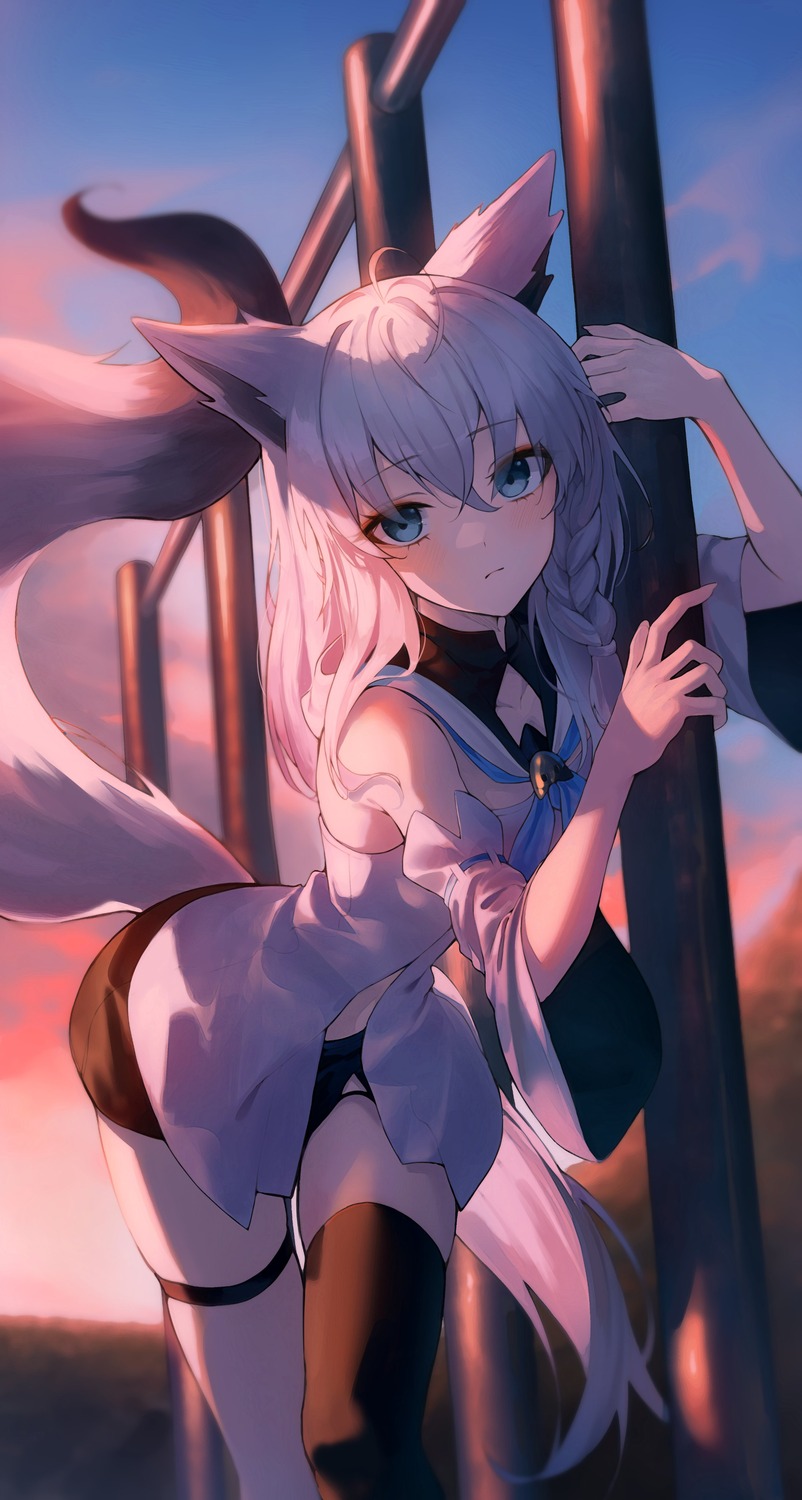 animal_ears garter hololive hololive_gamers kerno kitsune shirakami_fubuki tail thighhighs