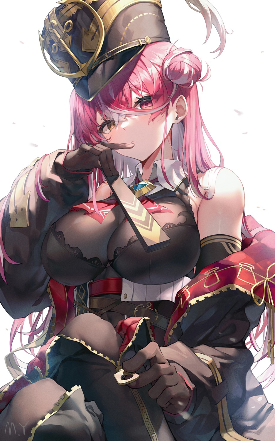 heterochromia hololive houshou_marine myung_yi see_through undressing uniform