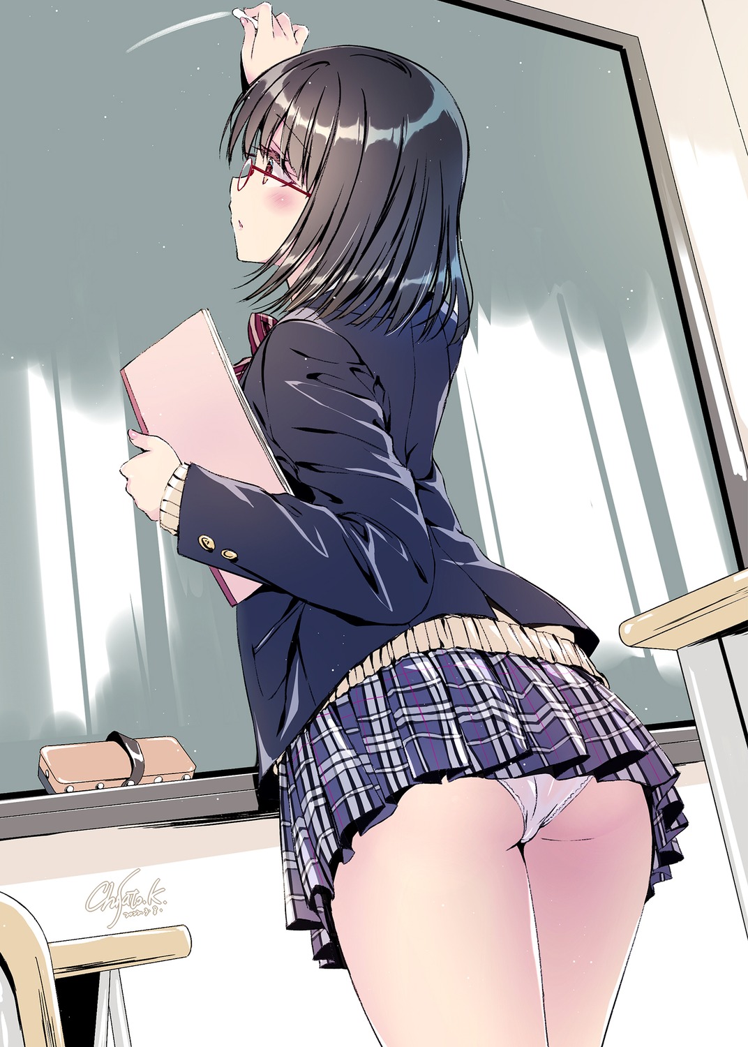 artist_revision ass kobayashi_chisato megane pantsu seifuku shishunki_complex skirt_lift sweater