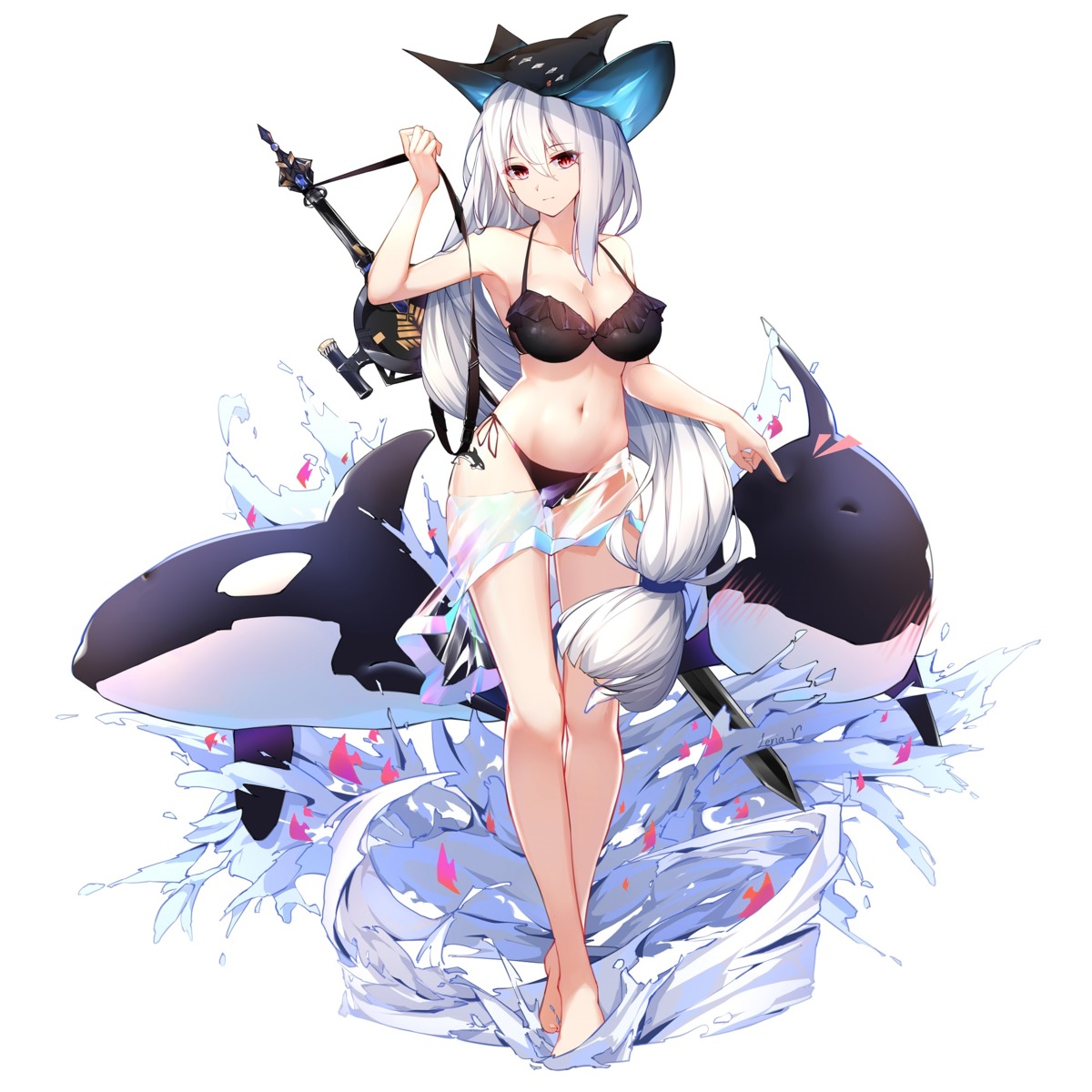 arknights bikini cleavage leria_v see_through skadi_(arknights) swimsuits sword