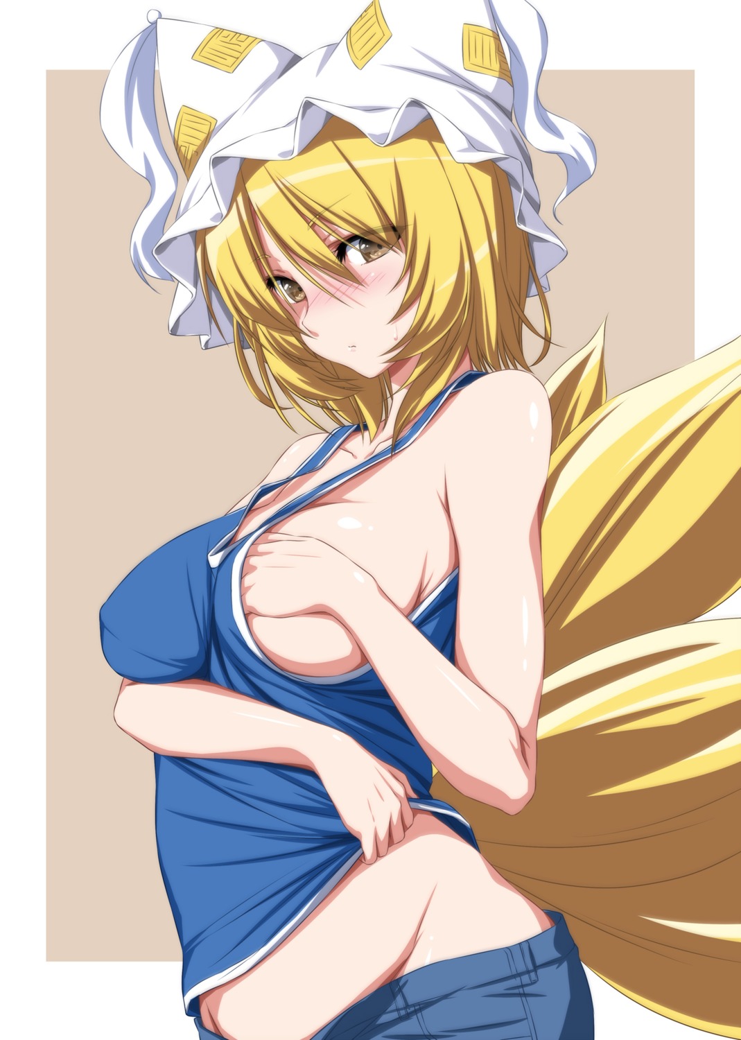 animal_ears breast_hold kitsune no_bra nopan nori_tamago tail touhou yakumo_ran