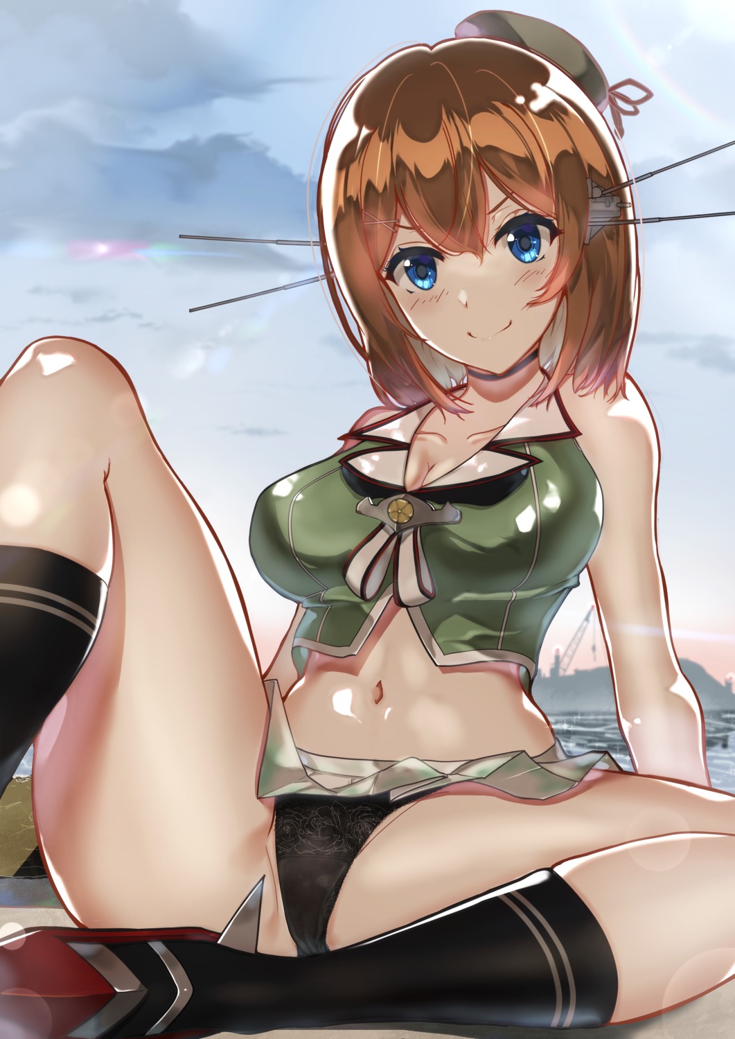 cameltoe cleavage kantai_collection maya_(kancolle) pantsu skirt_lift taki_rentaro uniform