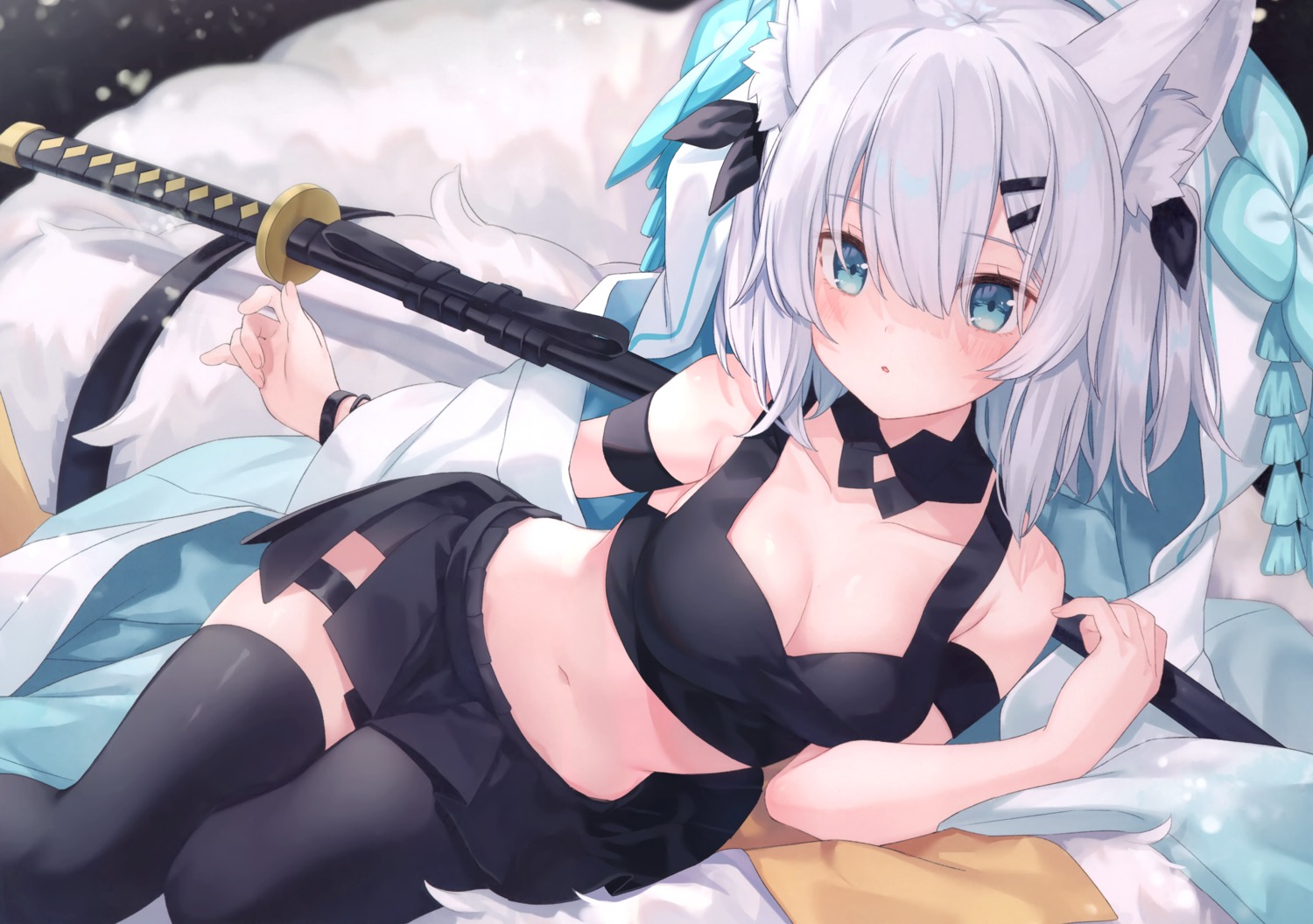 animal_ears ars_almal cleavage garter jimmy_madomagi kitsune nijisanji tail thighhighs