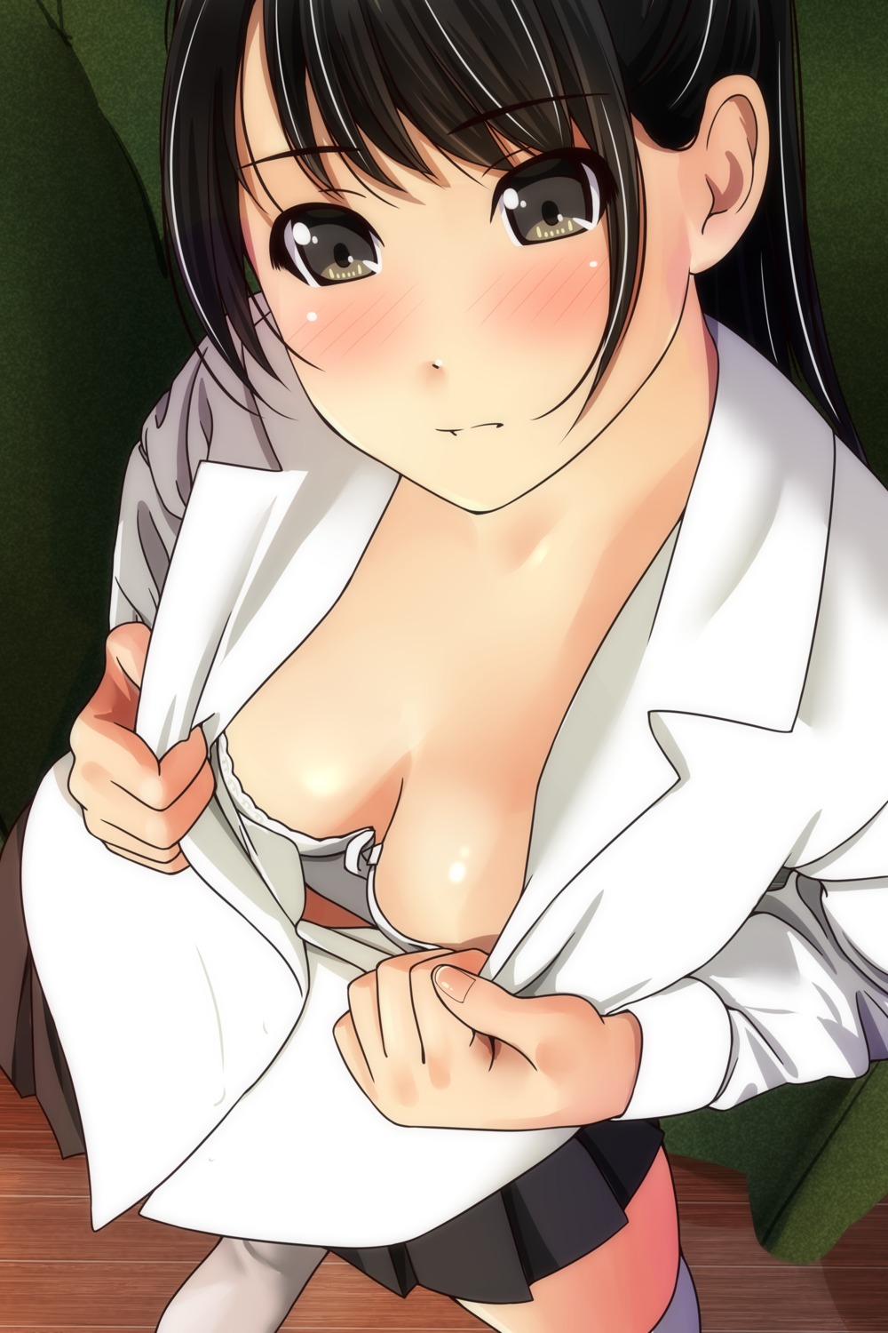 bra matsunaga_kouyou open_shirt seifuku thighhighs undressing