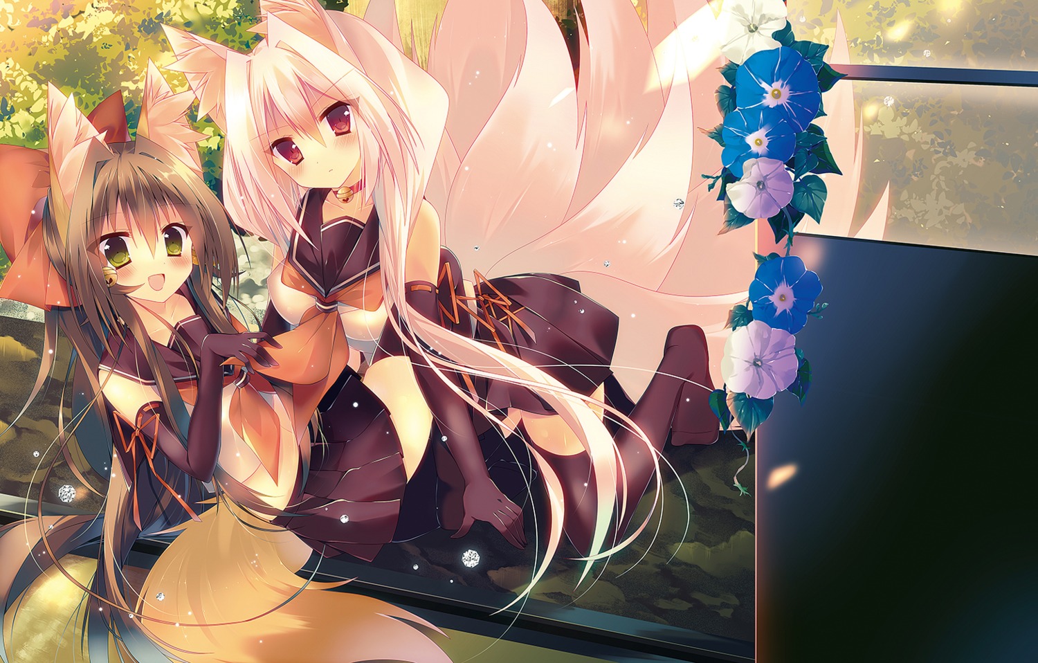 animal_ears kitsune saichuu seifuku tail thighhighs