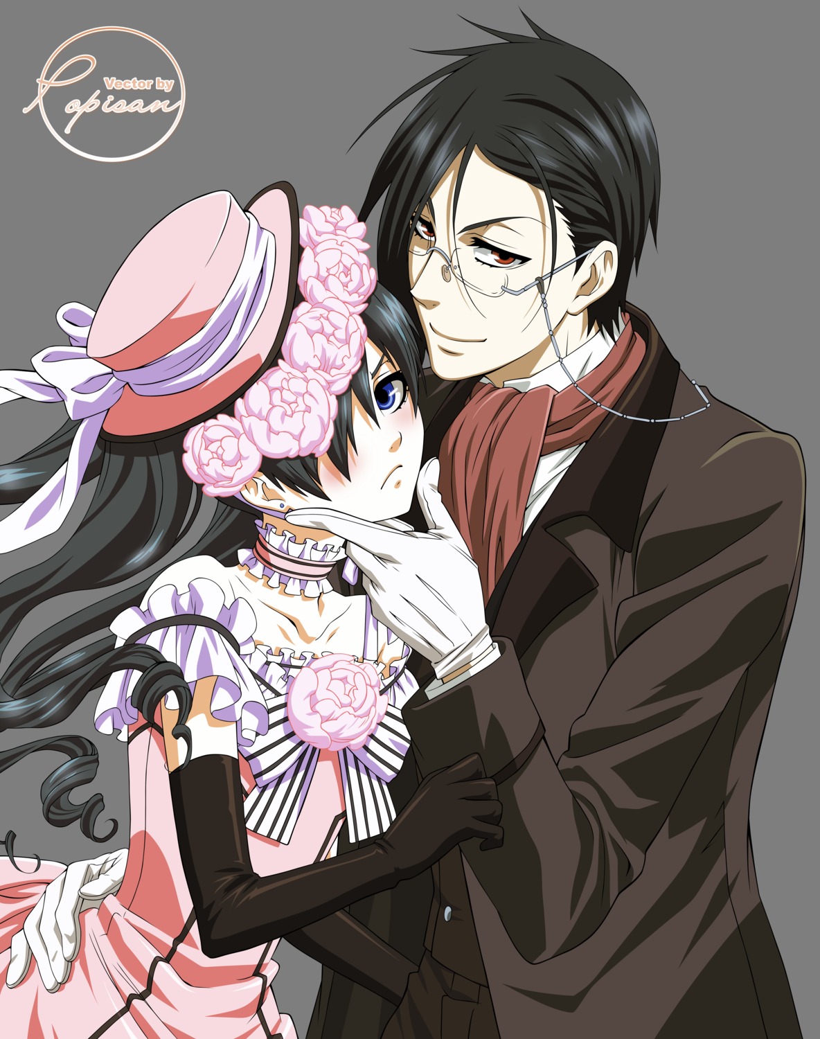 ciel_phantomhive dress kuroshitsuji male sebastian_michaelis transparent_png vector_trace watermark