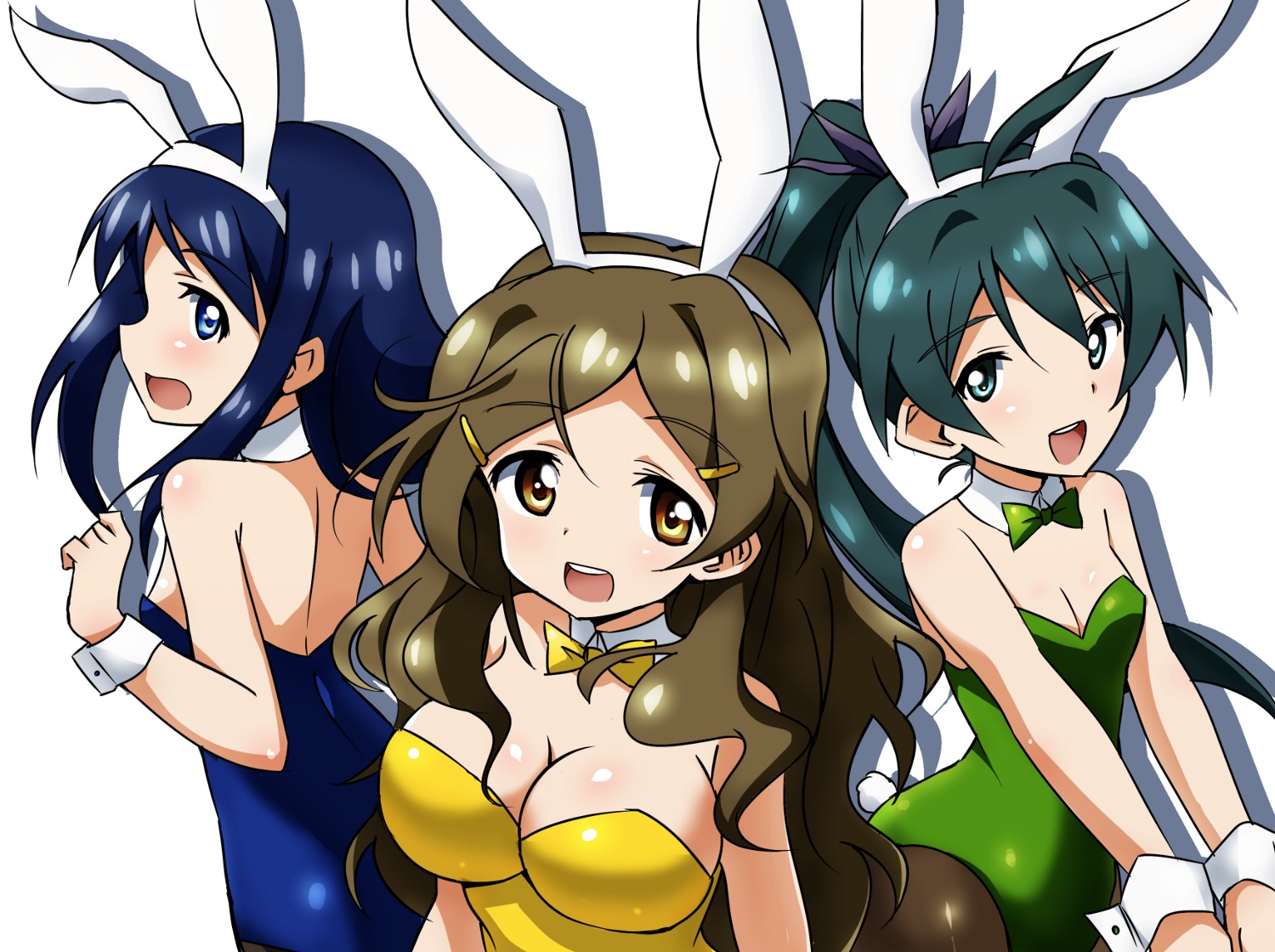 animal_ears bunny_ears bunny_girl cleavage futaba_aoi_(vividred_operation) saegusa_wakaba shinomiya_himawari vividred_operation