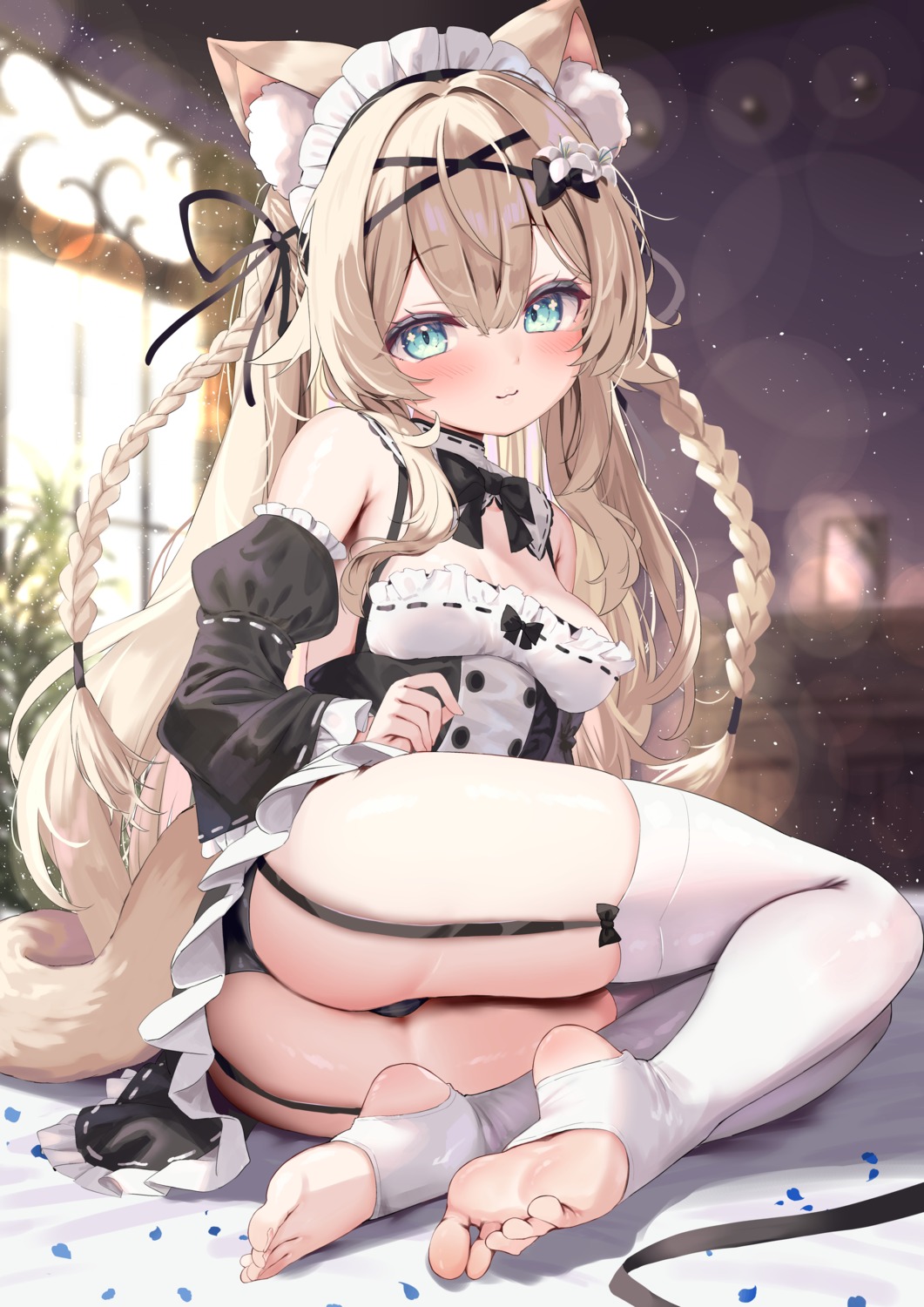 animal_ears ass loli maid nekomimi nyahu_(nyahu_77) pantsu skirt_lift stockings tail thighhighs thong