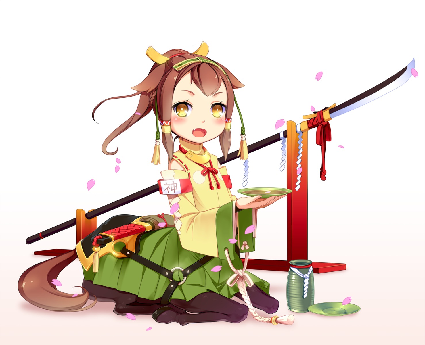 animal_ears aoi_tsunami japanese_clothes monster_girl sword weapon