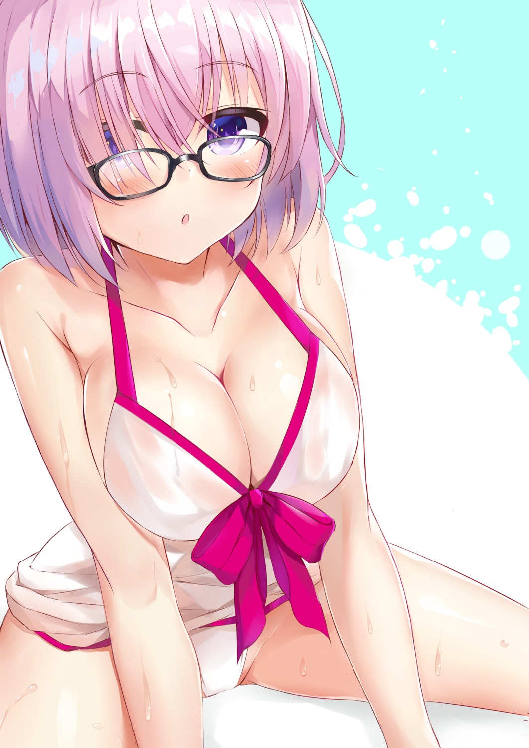 cleavage dombear dress fate/grand_order mash_kyrielight megane pantsu see_through wet_clothes