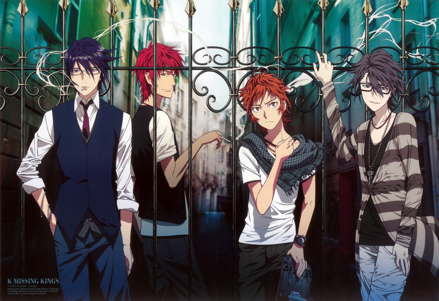 fushimi_saruhiko k male munakata_reisi smoking suou_mikoto suzuki_shingo yata_misaki