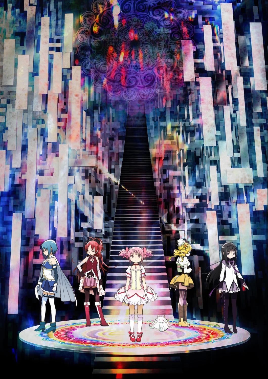 akemi_homura heels kaname_madoka kishida_takahiro kyubey landscape miki_sayaka pantyhose puella_magi_madoka_magica sakura_kyouko thighhighs tomoe_mami